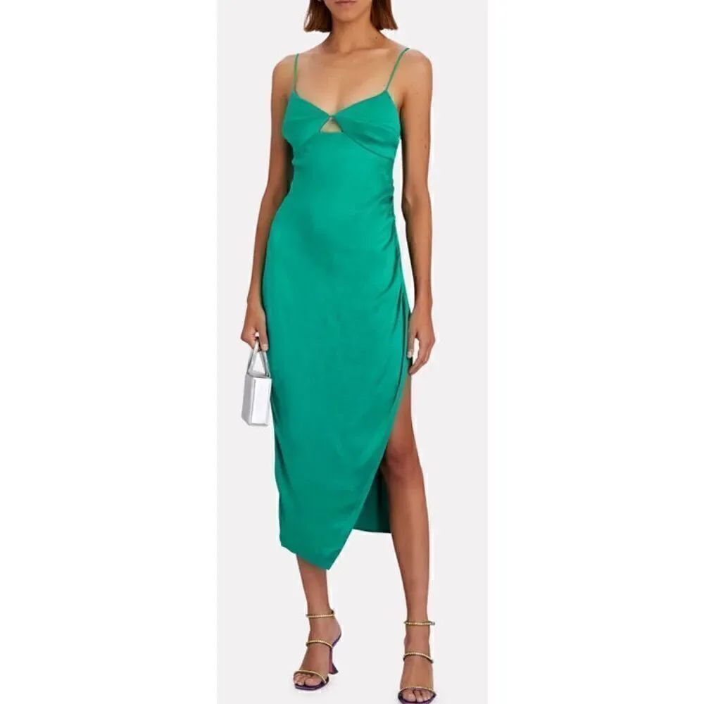 SAYLOR Ashlee Cut-Out Satin Midi Dress in Green NWT Size X-Small